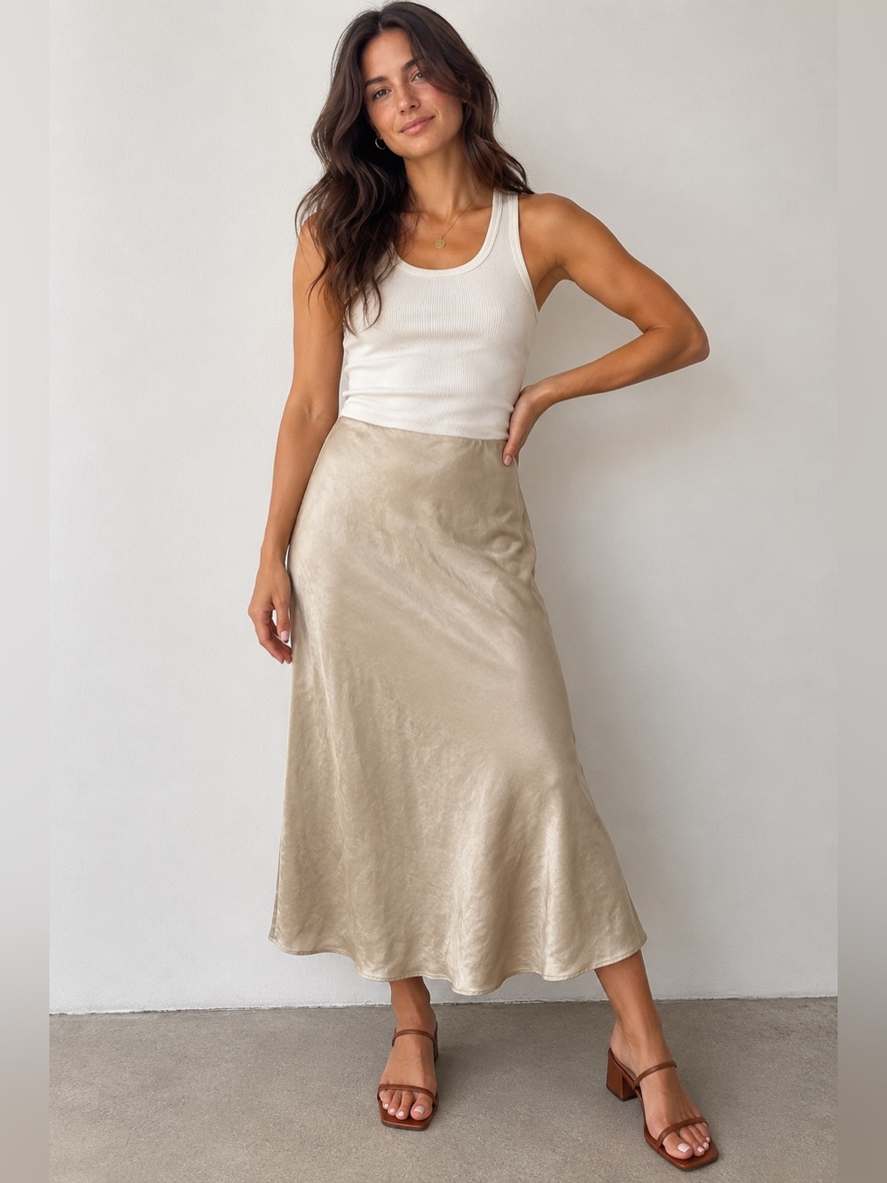 Quince 100% Silk Washable Midi Skirt Champagne XL